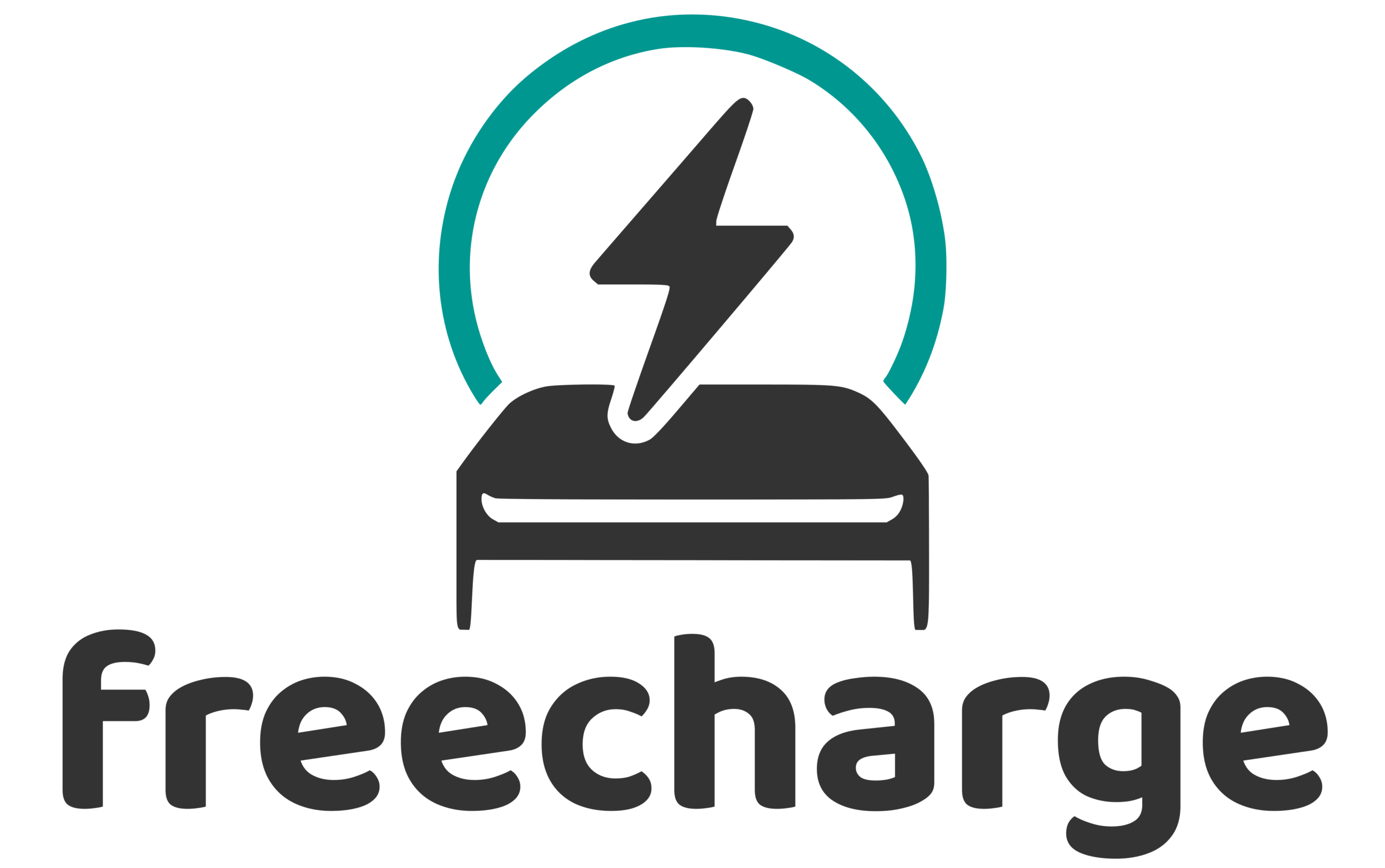 Freecharge logo - A charging icon on top a table, emitting an area of wireless energy