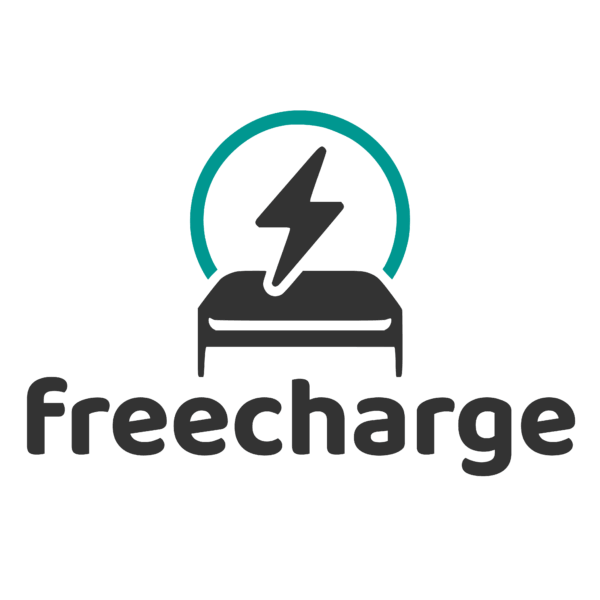 Freecharge logo - A charging icon on top a table, emitting an area of wireless energy